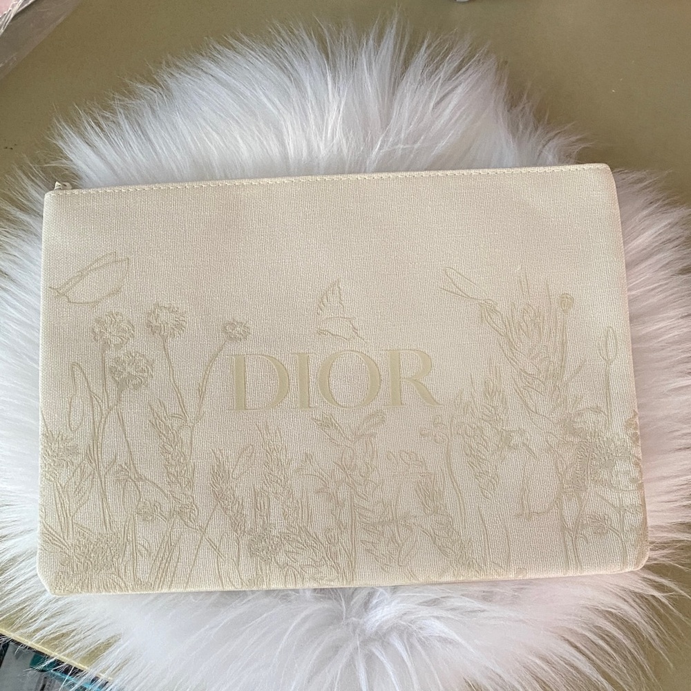 Dior beauty spring flower makeup pouch new. 11”x8”